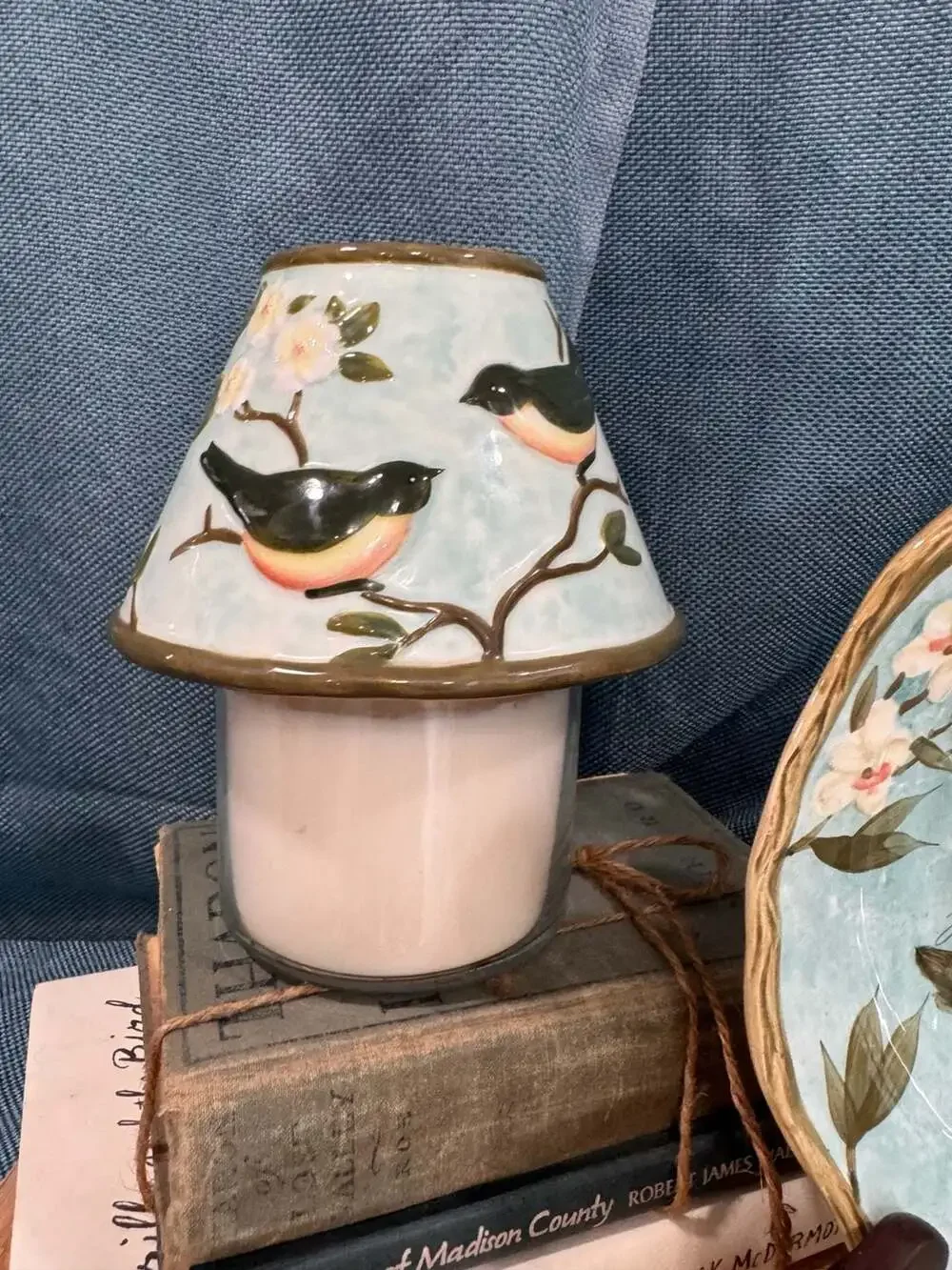 Certified International Susan Winget Par Avion Bird Candle Topper and Plate Set